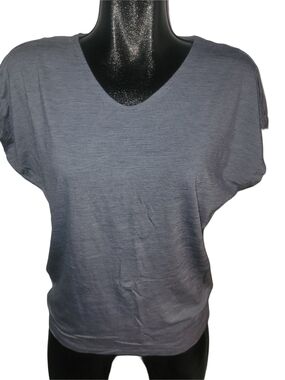 Cloudveil Blue Striped Short Drop Sleeve Merino Wool Blend Top Size S